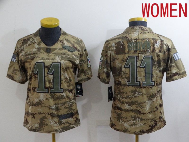 Women Philadelphia Eagles #11 Brown Camo Nike Olive Salute To Service Limited NFL Jersey